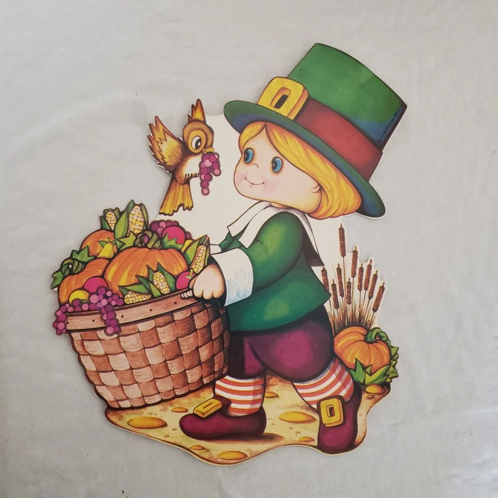 Beistle '78 Thanksgiving Harvest Pilgrim Indian Die Cut +‎ Pumpkin Wall Decor